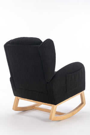 English Elm 049-teddy Plush Wingback Rocking Chair Solid Wood Base Nursery and Living Room Comfort Black W527P147437