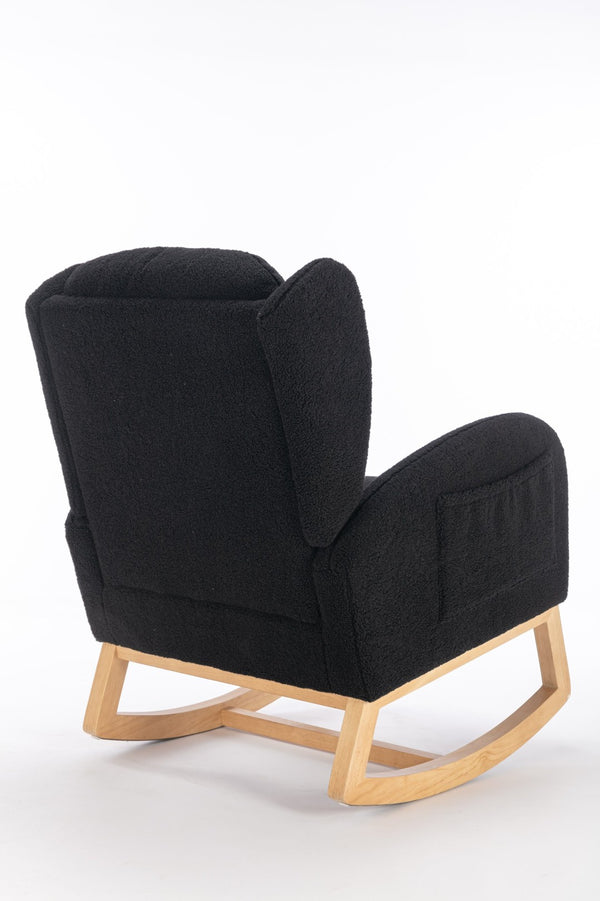 English Elm 049-teddy Plush Wingback Rocking Chair Solid Wood Base Nursery and Living Room Comfort Black W527P147437