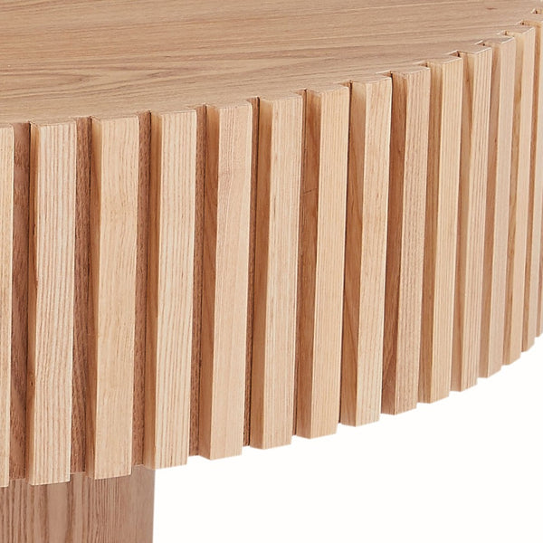 English Elm Natural Ash Tone Round Drum Coffee Table Handcrafted Relief Mdf for Living Room W876P188696