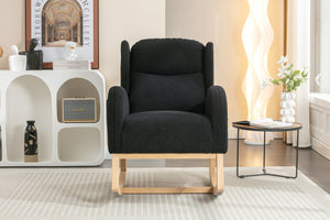 English Elm 049-teddy Plush Wingback Rocking Chair Solid Wood Base Nursery and Living Room Comfort Black W527P147437