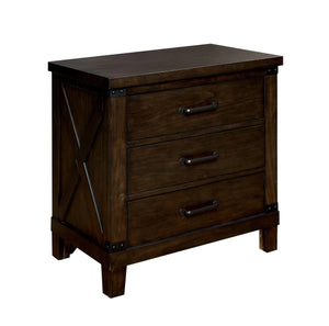 English Elm Rustic Dark Walnut Nightstand 3-Drawer Solid Wood Bedside Table with Felt-Lined Top Drawers, Black Pulls B011P156649