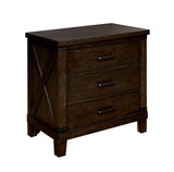 English Elm Rustic Style Dark Walnut Finish 1 Piece Nightstand Bedroom Furniture Solid Wood 3-Drawers Bedside Table Black Bar Pulls