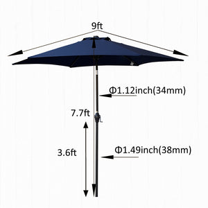 English Elm 9FT Outdoor Patio Umbrella Hexagon Canopy with Crank Lift, Tilt, Wind Vent & UPF40+ Weather Resistant Navy Blue W656134970