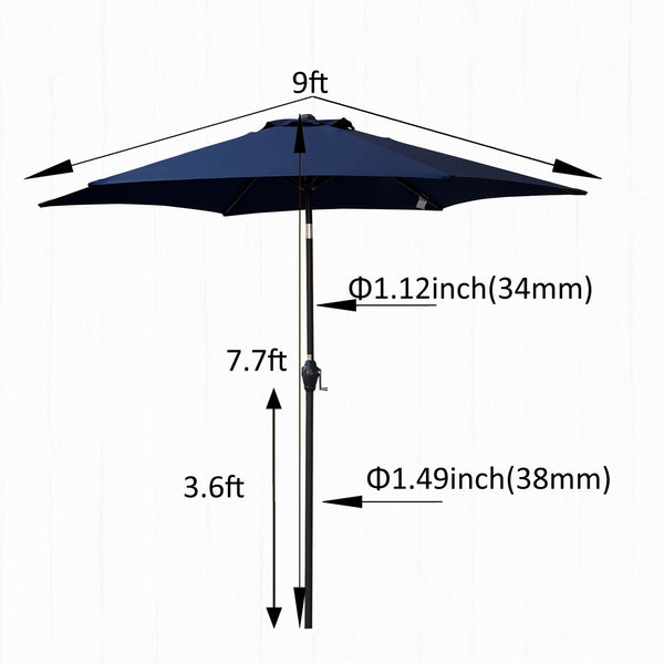 English Elm 9FT Outdoor Patio Umbrella Hexagon Canopy with Crank Lift, Tilt, Wind Vent & UPF40+ Weather Resistant Navy Blue W656134970
