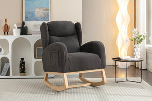 English Elm 049-teddy Plush Wingback Rocking Chair Solid Wood Base Nursery and Living Room Comfort Dark Gray W527P147433