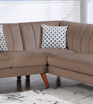 English Elm Contemporary Velvet 2-Piece Sectional Sofa with Tufted Vertical Back, Curved Arm, Pillows Included Light Brown 34 L x 18 W x 76 H B011S00724