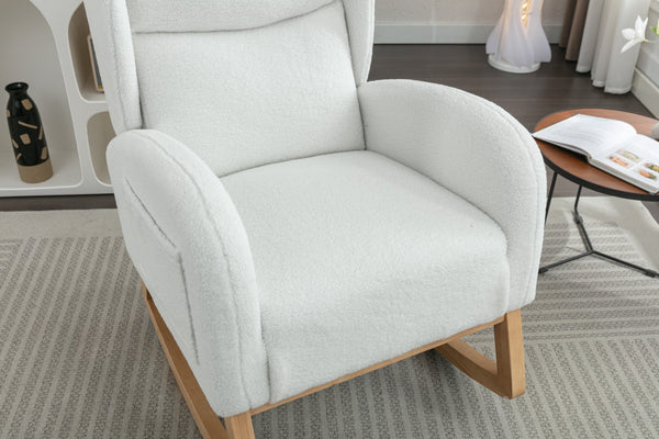 English Elm 049-teddy Plush Wingback Rocking Chair Solid Wood Base Nursery and Living Room Comfort Ivory W527P147427