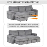 English Elm Upholstery Sleeper Sectional Sofa With Storage Bags and 2 Cup Holders On Arms