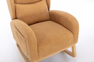 English Elm 049-teddy Plush Wingback Rocking Chair Solid Wood Base Nursery and Living Room Comfort Khaki W527P147435