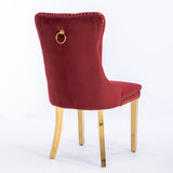 English Elm Nikki Collection Modern, High-End Tufted Solid Wood Contemporary Velvet Upholstered Dining Chair With Golden Stainless Steel Plating Legs,Nailhead Trim,Set Of 2,Wine Red and Gold, Sw1601Wr,Burgundy