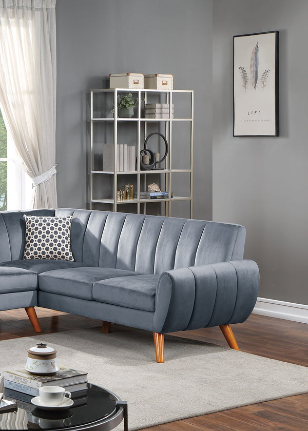 English Elm Contemporary Velvet 2-Piece Sectional Sofa with Tufted Vertical Back, Curved Arm, Pillows Included Dark Gray 34 L x 26 W x 85 H B011S00725