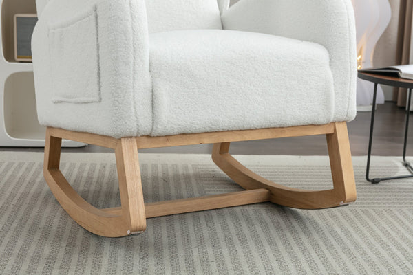 English Elm 049-teddy Plush Wingback Rocking Chair Solid Wood Base Nursery and Living Room Comfort Ivory W527P147427