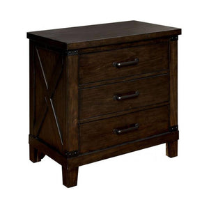 English Elm Rustic Dark Walnut Nightstand 3-Drawer Solid Wood Bedside Table with Felt-Lined Top Drawers, Black Pulls B011P156649