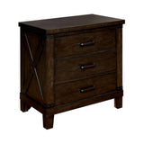 English Elm Rustic Style Dark Walnut Finish 1 Piece Nightstand Bedroom Furniture Solid Wood 3-Drawers Bedside Table Black Bar Pulls