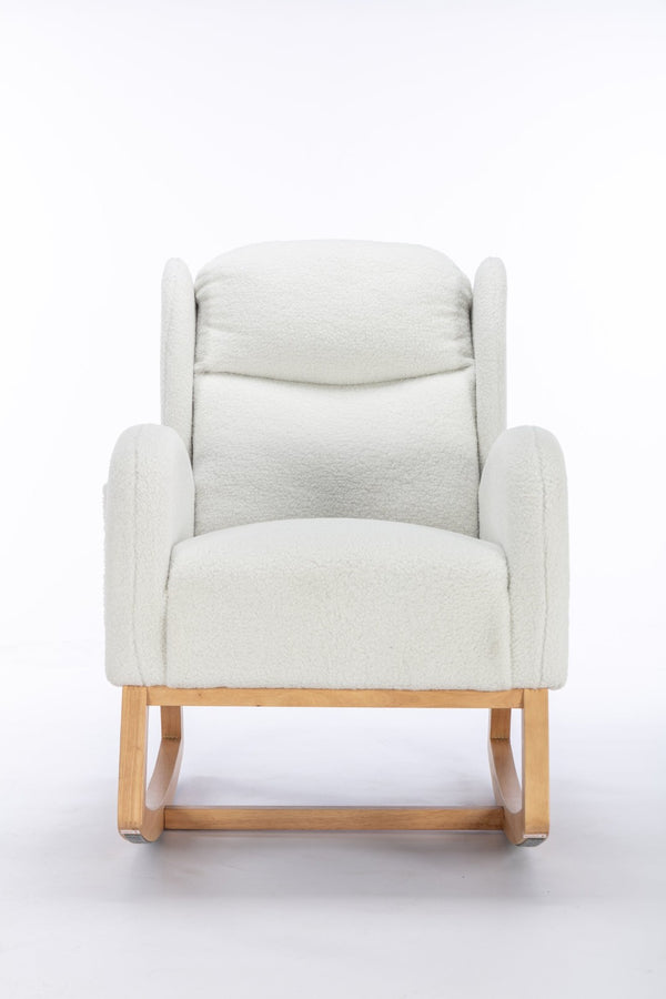 English Elm 049-teddy Plush Wingback Rocking Chair Solid Wood Base Nursery and Living Room Comfort Ivory W527P147427