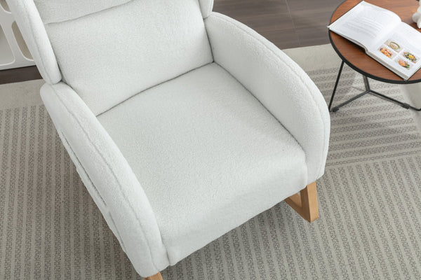 English Elm 049-teddy Plush Wingback Rocking Chair Solid Wood Base Nursery and Living Room Comfort Ivory W527P147427
