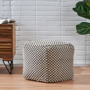 English Elm Christopher Knight Home® - WOVEN Cotton Pouf Black+Natural Handwoven Boho Cube 18" Breathable Cotton Cover Removable Zippered 68220.00