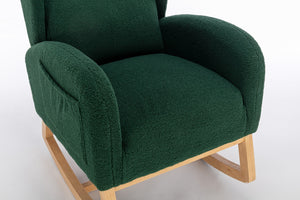 English Elm 049-teddy Plush Wingback Rocking Chair Solid Wood Base Nursery and Living Room Comfort Green W527P147431