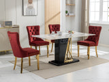 English Elm Nikki Collection Modern, High-End Tufted Solid Wood Contemporary Velvet Upholstered Dining Chair With Golden Stainless Steel Plating Legs,Nailhead Trim,Set Of 2,Wine Red and Gold, Sw1601Wr,Burgundy