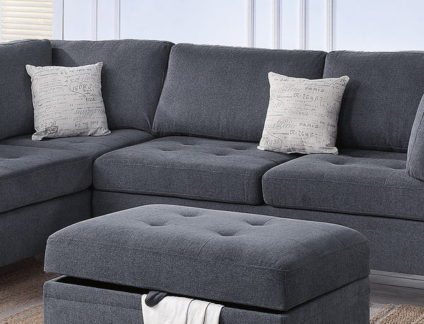 English Elm 3-PCS Reversible Sectional Sofa Set with Tufted Chenille, Storage Ottoman & Accent Pillows, Modern Design Charcoal 35 L x 16 W x 77 H B011S00720