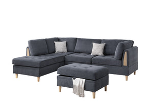 English Elm 3-PCS Reversible Sectional Sofa Set with Tufted Chenille, Storage Ottoman & Accent Pillows, Modern Design Charcoal 35 L x 16 W x 77 H B011S00720