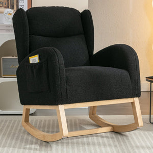 English Elm 049-teddy Plush Wingback Rocking Chair Solid Wood Base Nursery and Living Room Comfort Black W527P147437