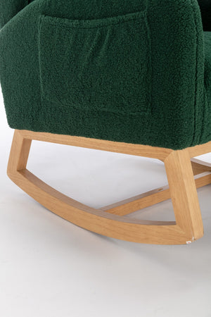 English Elm 049-teddy Plush Wingback Rocking Chair Solid Wood Base Nursery and Living Room Comfort Green W527P147431
