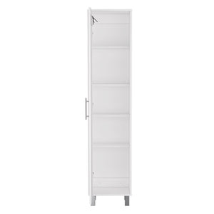 English Elm Laska 70" Tall Storage Cabinet in White — Space-Saving Broom Closet with Hanger & Five Adjustable Shelves B200P239805