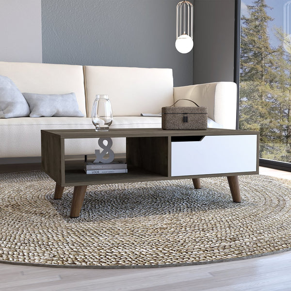 English Elm Coffee Solid Wood-Look Coffee Table with One Open Shelf and Drawer, Dark Walnut Finish, Modern Chic Multicolor 44.09 L x 27.95 W x 4.72 H B097133241