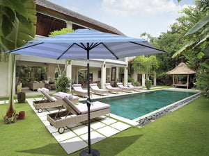 English Elm 9FT Hexagon Patio Umbrella Ice Blue Stripes, 9ft Crank Tilt Outdoor Canopy UPF40+ Weatherproof W656P406902