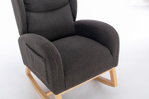 English Elm 049-teddy Plush Wingback Rocking Chair Solid Wood Base Nursery and Living Room Comfort Dark Gray W527P147433