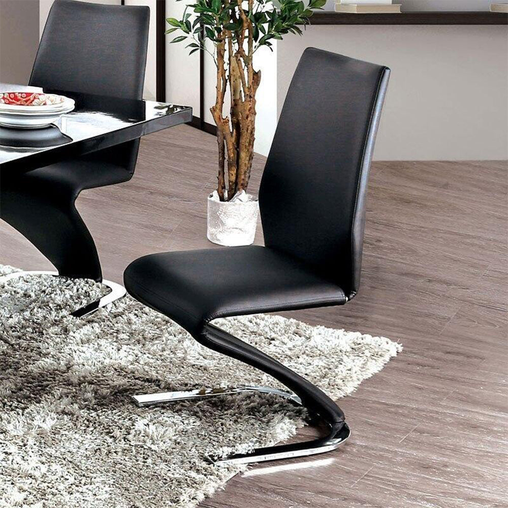 English Elm Set Z-Style Padded Leatherette Side Chairs Black with Chrome Legs — Modern Sleek Comfort, Durable Accent Pair B016P156602