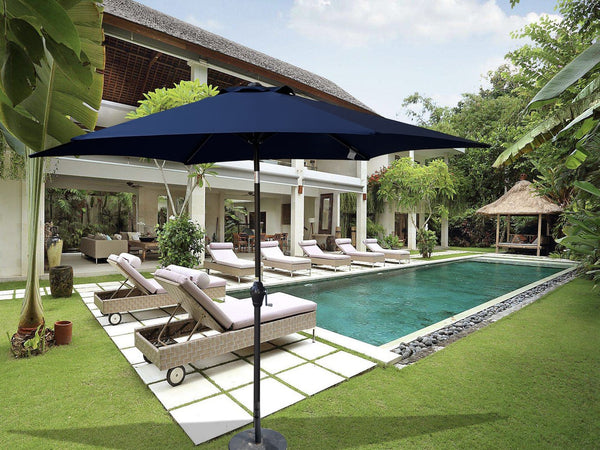 English Elm 9FT Outdoor Patio Umbrella Hexagon Canopy with Crank Lift, Tilt, Wind Vent & UPF40+ Weather Resistant Navy Blue W656134970