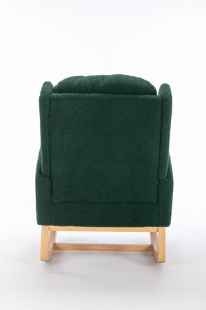 English Elm 049-teddy Plush Wingback Rocking Chair Solid Wood Base Nursery and Living Room Comfort Green W527P147431
