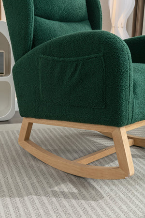 English Elm 049-teddy Plush Wingback Rocking Chair Solid Wood Base Nursery and Living Room Comfort Green W527P147431