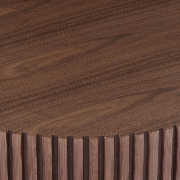 English Elm Natural Ash Tone Round Drum Coffee Table Handcrafted Relief Mdf for Living Room W876P188697