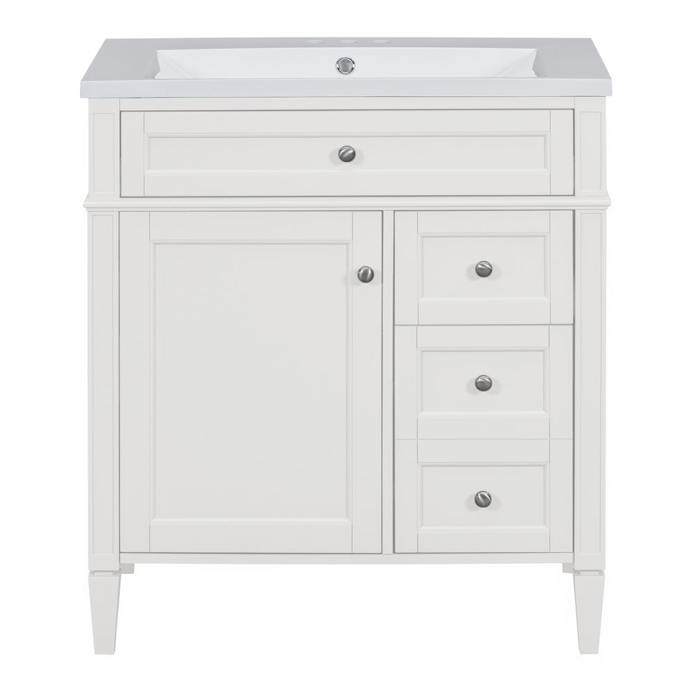 English Elm 30'' Bathroom Vanity Set With Sink, Modern Storage Cabinet, Mirror & 3 Drawers For Efficient Organization SW000127AAK-3
