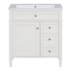 English Elm 30'' Bathroom Vanity Set With Sink, Modern Storage Cabinet, Mirror & 3 Drawers For Efficient Organization SW000127AAK-3