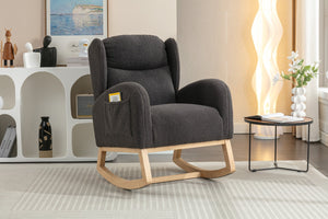 English Elm 049-teddy Plush Wingback Rocking Chair Solid Wood Base Nursery and Living Room Comfort Dark Gray W527P147433