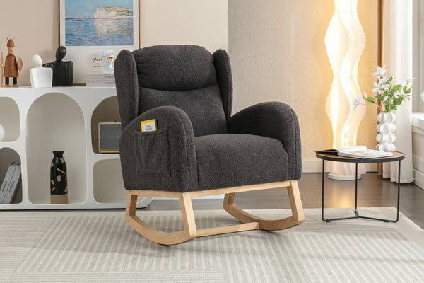 English Elm 049-teddy Plush Wingback Rocking Chair Solid Wood Base Nursery and Living Room Comfort Dark Gray W527P147433