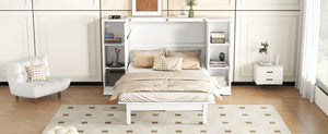 English Elm Queen Wall Bed with Usb Charging Shelves and Drawers for Studio or Guest Room White LP000568AAK