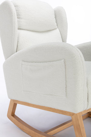 English Elm 049-teddy Plush Wingback Rocking Chair Solid Wood Base Nursery and Living Room Comfort Ivory W527P147427