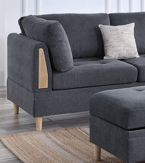 English Elm 3-PCS Reversible Sectional Sofa Set with Tufted Chenille, Storage Ottoman & Accent Pillows, Modern Design Charcoal 35 L x 16 W x 77 H B011S00720