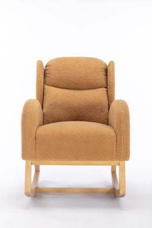 English Elm 049-teddy Plush Wingback Rocking Chair Solid Wood Base Nursery and Living Room Comfort Khaki W527P147435