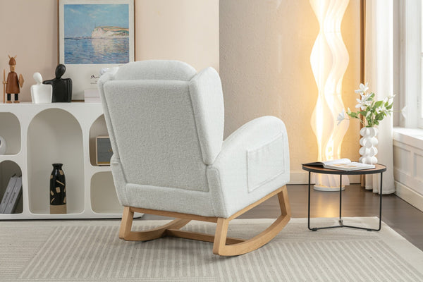 English Elm 049-teddy Plush Wingback Rocking Chair Solid Wood Base Nursery and Living Room Comfort Ivory W527P147427