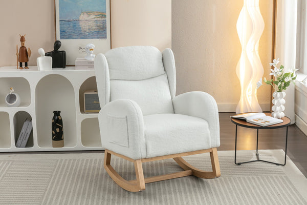 English Elm 049-teddy Plush Wingback Rocking Chair Solid Wood Base Nursery and Living Room Comfort Ivory W527P147427