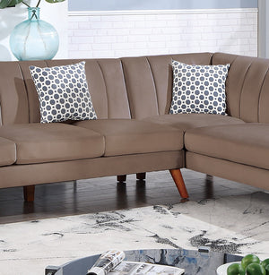English Elm Contemporary Velvet 2-Piece Sectional Sofa with Tufted Vertical Back, Curved Arm, Pillows Included Light Brown 34 L x 18 W x 76 H B011S00724
