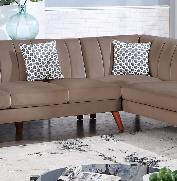 English Elm Contemporary Velvet 2-Piece Sectional Sofa with Tufted Vertical Back, Curved Arm, Pillows Included Light Brown 34 L x 18 W x 76 H B011S00724