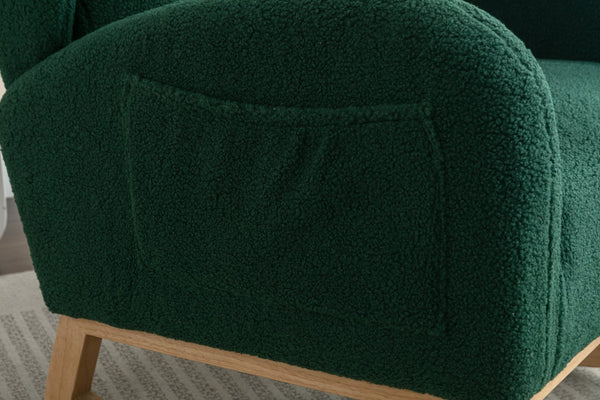 English Elm 049-teddy Plush Wingback Rocking Chair Solid Wood Base Nursery and Living Room Comfort Green W527P147431