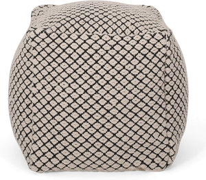 English Elm Christopher Knight Home® - WOVEN Cotton Pouf Black+Natural Handwoven Boho Cube 18" Breathable Cotton Cover Removable Zippered 68220.00
